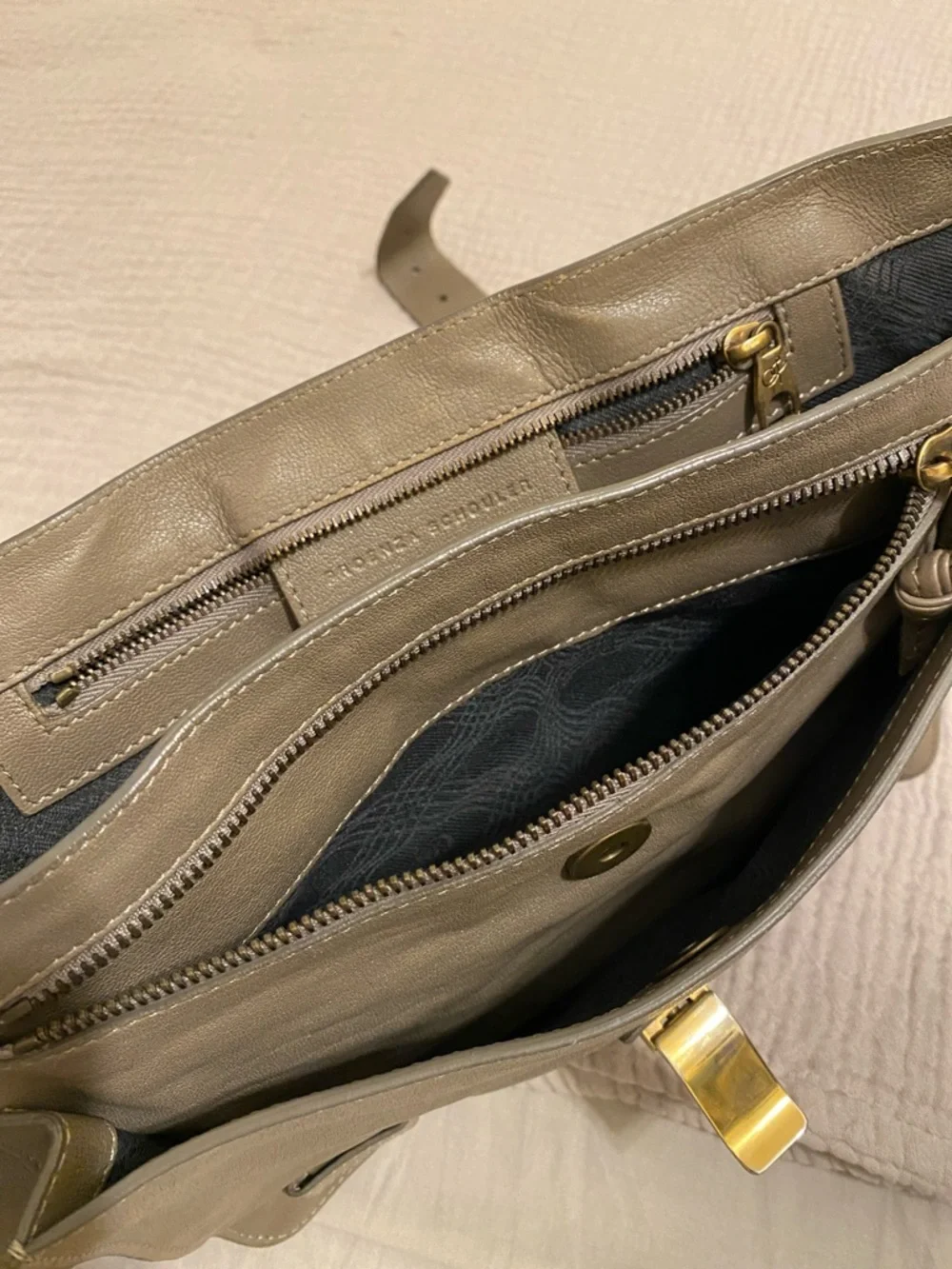 PROENZA SCHOULDER Leather Satchel Handbag in Olive Taupe with Gold Hardware